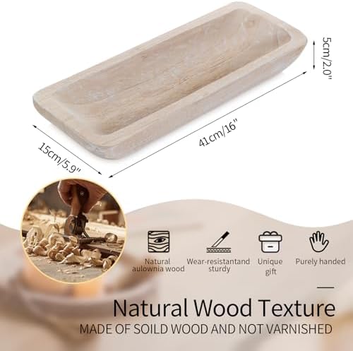 Romadedi Paulownia Wood Dough Bowl for Decor, Candle Tray 16-in Long - Image 5