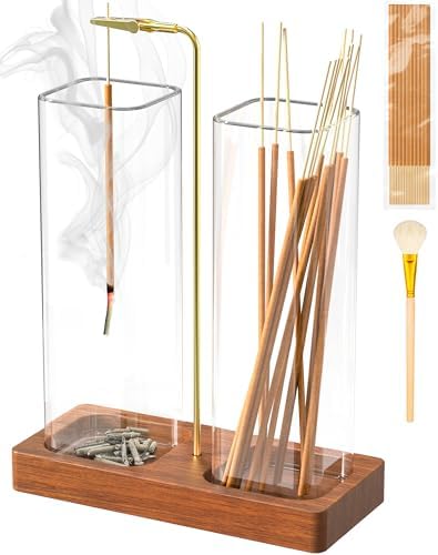 Incense Holder for Sticks, 2 in 1 Incense Burner with Glass Jars, Upside Down Incense Holder with Ash Catcher & Storage for Meditation Yoga Spa Home Decor with 20 Incense Sticks & Brush by Unknown