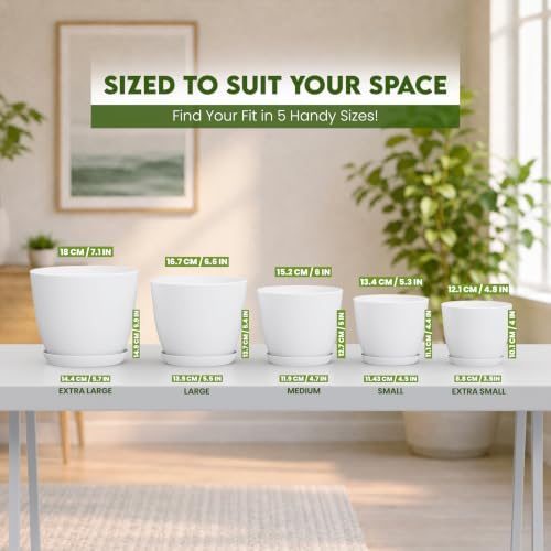 Plant Pots Indoor with Drainage, 5 Pack Multi-Size Planters Set, White - Image 2