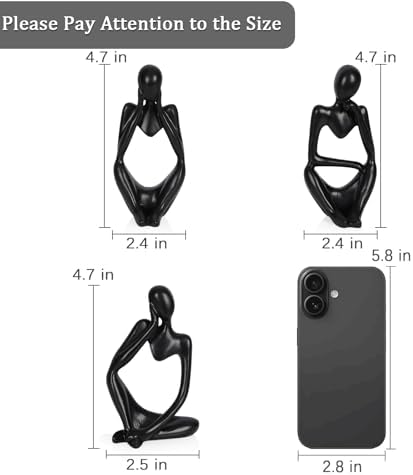 Sandstone Resin Thinker Statue Style Abstract Sculpture, Black, 3pcs - Image 2