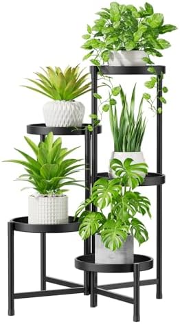 iDavosic.ly 5 Tier Large Plant Stand Indoor Outdoor, 10 In Wide Tray, Black by iDavosicly