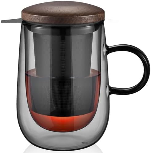 glastal Double Wall Tea Infuser Mug with Infuser 14.5oz for Loose Leaf Tea by glastal