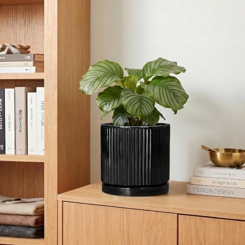 Ceramic Pots for Plants, 6 Inch Plant Pots with Saucer, Black - Image 7