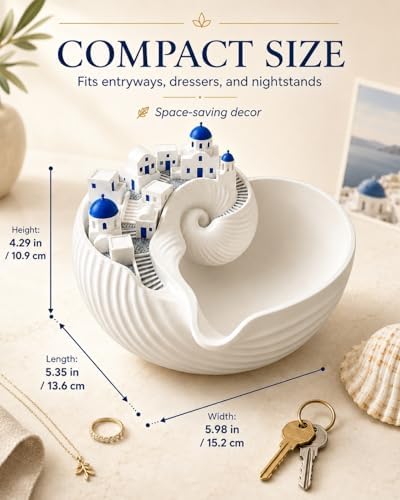 Santorini Catchall Bowl - 3D Printed Shell Tray, Greek Island Organizer for Keys, Coins and Jewelry, Decorative Trinket Dish for Entryway Table, Dresser or Nightstand, Coastal Decor - Image 6