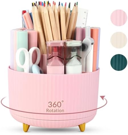 SKYDUE 360 Rotating Multipurpose Organizer - Cute Rotating Pen Holder with 5 Slots for Art Supplies, Office, School, Home by SKYDUE