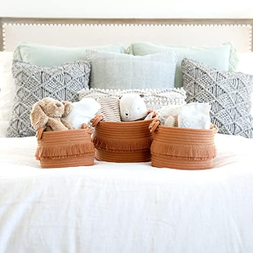 NaturalCozy 3-Piece Boho Decor Storage Basket Set – Cotton Rope Woven Baskets for Organizing! Small Basket for Baby Stuff, Baby Shower, Gift Basket, Nursery Basket, Planter, Toy Basket, Shelves - Image 6
