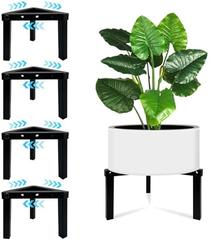 4 Pcs Three Legs Adjustable Metal Plant Stand for 5"-10" Plant Pot – Indoor & Outdoor (Black, 4 Pack) by DDPow