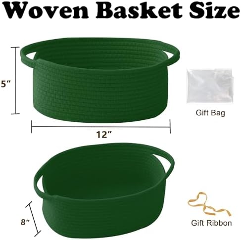 Woven Rope Basket - Baby Gift Basket with Bag & Ribbon, Green - Image 2