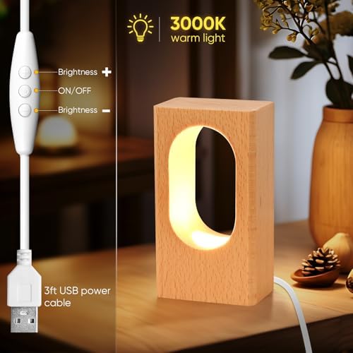 YIEONSHION LED Wood Desk Lamp, Dimmable Bedside Night Light for Bedroom, Creative Wooden Table Lamp, Warm Ambient Lighting, Unique Home Decor & Housewarming Gift - Image 2
