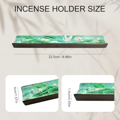 Incense Holder for Sticks, Ceramic Incense Burner with Ash Catcher, Aesthetic Home Decor for Room & Office, Traditional Chinese Art Tray, Unique Housewarming Gift for Meditation Sanctuary (Green) - Image 2