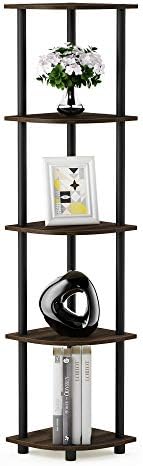 Furinno TURN-N-TUBE Corner Shelf, 5-Tier Corner Bookshelf, Open Storage Shelves, for Organization and Storage, Living Room, Home Office, Garage, Bedroom, Columbia Walnut by Furinno-FitsYourSpaceFitsYourBudget