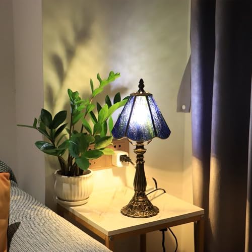 Small Tiffany Style Table Lamp Amber Stained Glass Lamp 14 Inch by MQYXH