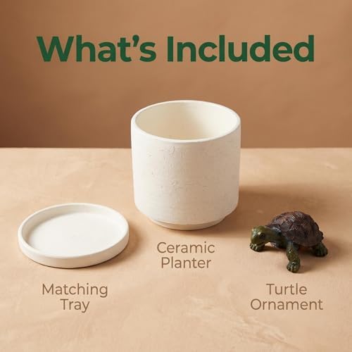 Nihow Ceramic Plant Pot with Resin Figure/Drainage Hole & Saucer,5.7 Inch - Image 3