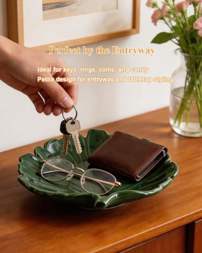 Green Ceramic Leaf Tray, Small Palm Leaf Decorative - Image 3