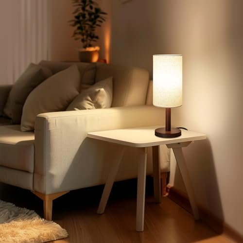 LALISU Small Table Lamp，Nightstand Lamp Wood Base Bedside Lamp Plug in - Image 3