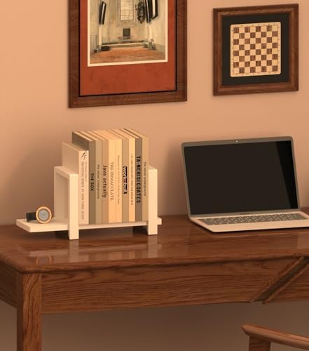 100% Solid Wood Adjustable Desktop Bookshelf, Retro Tabletop Bookshelf, Desk Shelf for Living Room, Home, Office, Perfect for Magazine, Books, Cookbooks, No Tools Required to Assemble (White) - Image 5