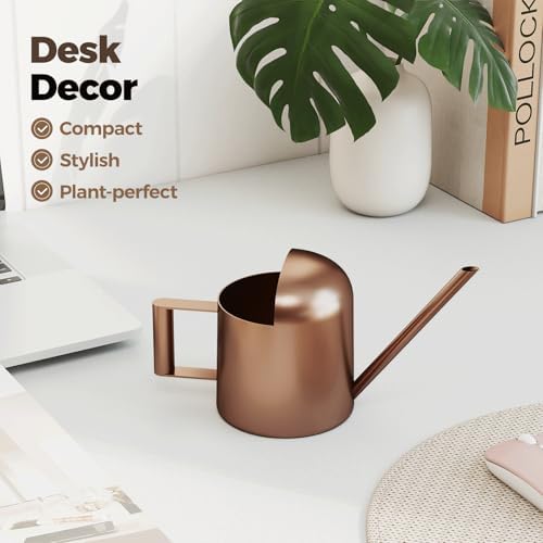 Bamworld Small Watering Can Indoor Outdoor Plant Metal Stainless Steel Long Spoutt Flowers Watering Cans for House Garden Plants 10OZ Watering Bottle Cute Decorative for Bonsai(Bronze) - Image 3