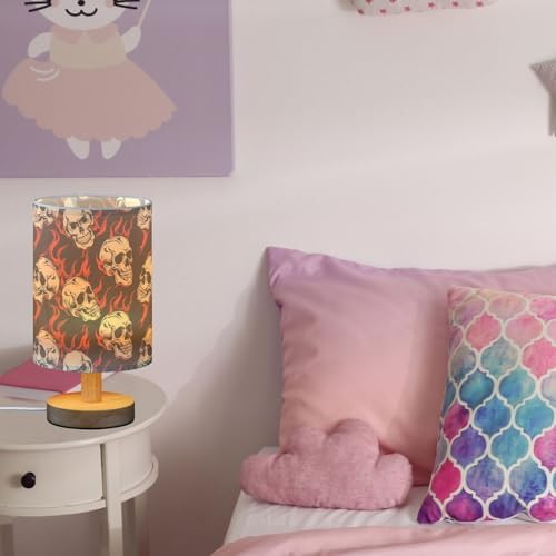 Fustylead Red Flame Skull Black Bedside Table Lamps with USB Port for Bedroom Lamp Accent Table Lamp Small Nightstand Lamp Sturdy Linen Shade Wooden Decorative Lamps for Kids|Reading|Dorm|Home - Image 5