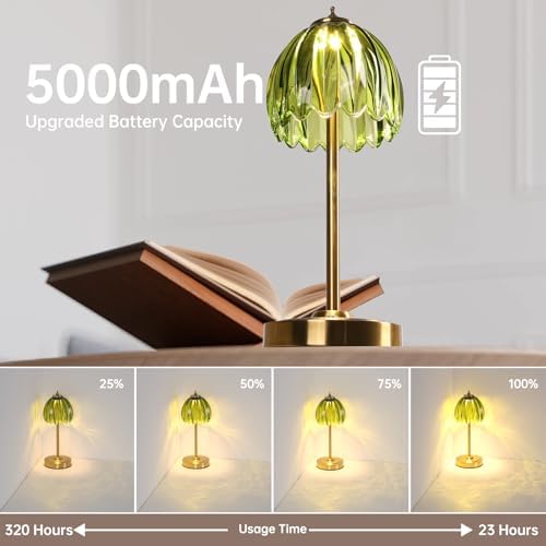 Shenmoyl Set of 2 Tulip Table Lamp with 5000mAh Battery & Touch Control, Cordless Table Lamp with 3 Colors, Dimmable Rechargeable Table Lamps for Bedroom, Living Room, Entryways (Green Tulip) - Image 2