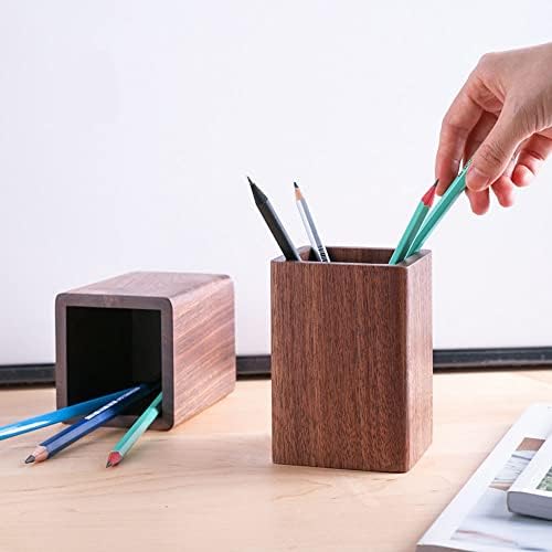 Wooden Pencil Holder, Stationery Organizer, Square Pen Cup Holder, Black Walnut Wood, Handwork, Desk Decoration, for Stationery, Make up Brushes, Desks, Offices (Brown) - Image 7