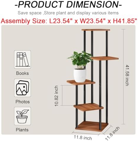 AZERPIAN 5 Tier Tall Plant Stand Indoor Corner Tiered Shelf Metal MDF Board - Image 4