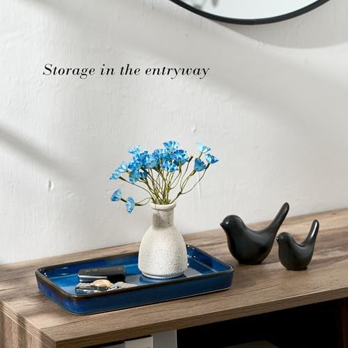 10"×6"×1" Bathroom Vanity Tray for Countertop- Ceramic Decorative Organizer Tray for Dresser Tops, Toilet, Perfume, Sponge Holder Soap Dish Dispenser for Kitchen Counter- Kiln-Transformed Blue - Image 5