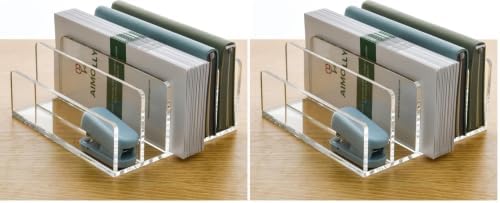 5 Compartments Clear Acrylic Mail Holder – Vertical Letter Sorter & Multifunction Desk Organizer for Bills, Documents, Notebooks – Modern Office/Home Envelope File Rack (Pack of 2) by AIMOLLYACRYLICSTORAGE