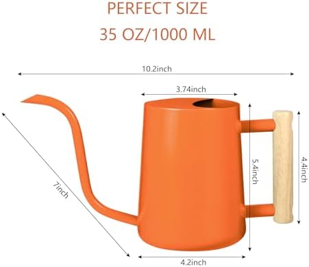Watering Can Indoor Plants, 35oz Small Stainless Steel Metal Watering Can Modern Decorative Watering Pot with Long Spout for Indoor House Plant Bonsai Garden Flowers (Orange) - Image 4