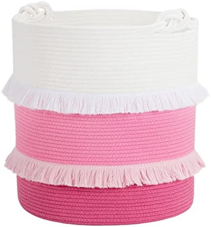 CherryNow 60L Woven Rope Baby Basket with Tassel, 17" x 16", Pink by CherryNow