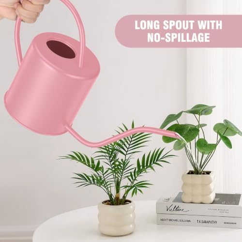 Plant Watering Can, 50 oz / 1500 ml Stainless Steel Metal - Modern Decorative with Long Spout for Indoor Potted Plants, Bonsai, Garden Flowers, Pink - Image 6