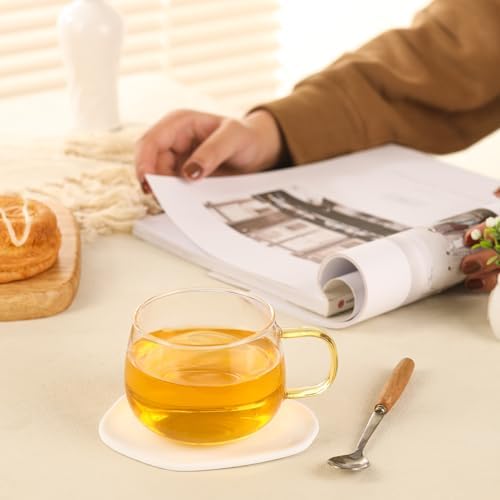 Glass Tea Cups Set of 4, Clear Borosilicate Glass Teacups with Colorful Handle for Tealover, Dishwasher & Microwave Safe Large Coffee Mugs for Espresso Cappuccino Latte Juice, 12OZ/360ML - Image 6
