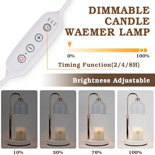 Funistree Candle Warmer Lamp with Timer Dimmable, Birthday Gifts for Women Mom, Modern Candle Warmer, White Candle Lamp for Jar Scented Candles, Home Decor, Christmas Wax Melt Warmer with 2 Bulbs - Image 3