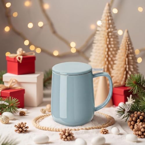 Sweese 20 OZ Porcelain Tea Mug with Infuser and Lid, Bluish Grey Tea Cup - Image 6