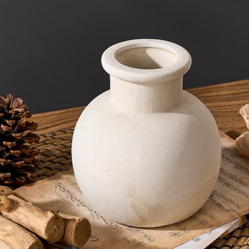 SIDUCAL Ceramic Rustic Farmhouse Vase | 6 Inch Pottery Decorative Boho Flower Vase for Home Decor, Table, Living Room, Bathroom Decoration, Shelf Decor, Mantel, Wedding, White - Image 7
