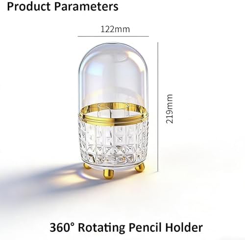 GOTOBA 360° Rotating Pencil Holder for Desk, Makeup Brush Holder with 6 Slots, Desk Organizer for Writing Utensil, Office and School Supplies (Clear with cover) - Image 4