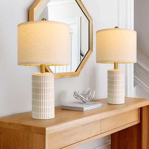 PoKat 20.75" Small Modern Ceramic Table Lamps Set of 2 for Bedroom, White by Pokat