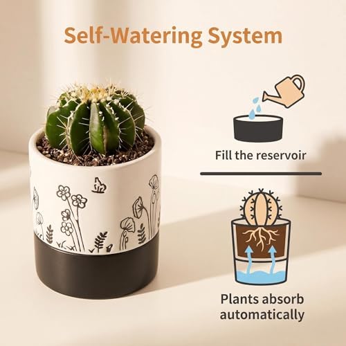Nihow Self Watering Pots for Indoor Plants,4.5 Inch,White,Hand Painting - Image 5