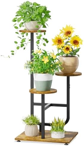 iDavosic.ly Plant Stand Indoor with Wooden Trays, 3 Tier Shelf, Black Brown by iDavosicly