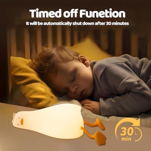 Rytinazzz Silicone Night Light for Kids, 50H Long Battery Duck Lamp (Lying), Gift for Kids, Soft Dimmable Bedside Light, Rechargeable Tap Control - Image 3