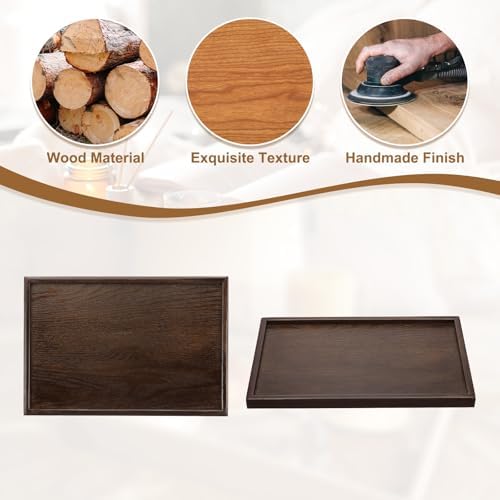 Wooden Serving Tray Rectangular Wood Serving Tray Decorative Platter, 14.2x10.6 Inch Fit for Home Decor Kitchen Coffee Table Candle Holder, (Brown) - Image 4