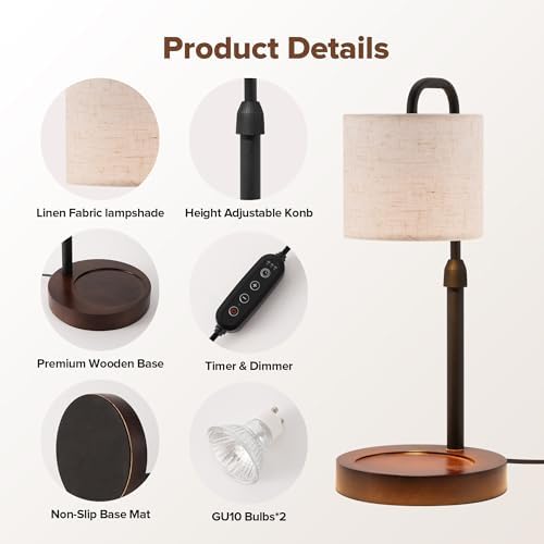 Candle Warmer Lamp with Timer, Dimmable Wax Warmer Candle Lamp for Jar Candle with 2 Bulbs, Christmas Birthday Gifts for Women Mom, Home Decor for Room, Bedroom, Kitchen-Linen Fabric - Image 3