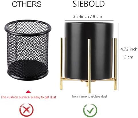 Sturdy Pen Holder Simple and elegant for Desk Matte Pencil Holder Ceramic Cute Desktop Organizer Brush Holder Cup (Black and Gold Plated) - Image 5