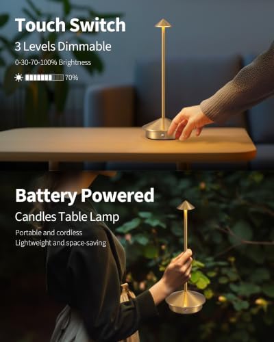 Modern Cordless Table Lamp Set of 2, Gold Portable LED Desk Lamps - Image 4
