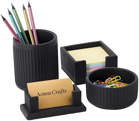 Set of 4 -Concrete Office Desk Accessories for Men-Modern Industrial Decor by AoteaCrafts