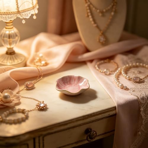 Jewelry Tray for Vanity, Petal Shaped Ceramic Catchall for Nightstand or Desk, Small Organizer for Tiny Essentials Ceramic Trinket Tray - Image 2