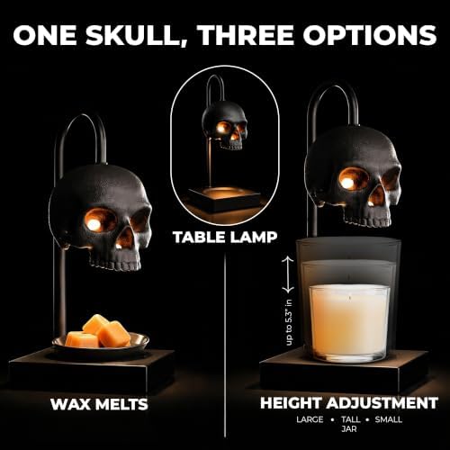 Nomnu Skull Candle Warmer Lamp, Black Spooky Gothic Decor w/Timer & Dimmer - Image 3