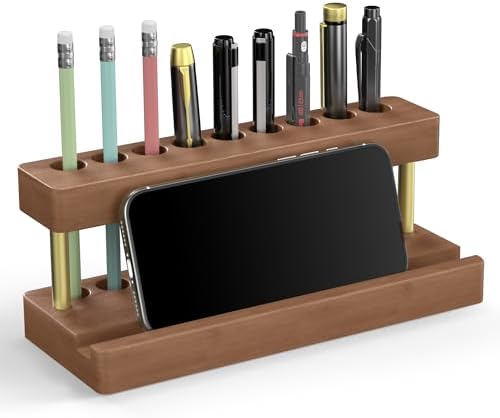 Wooden Pen Holder for Desk, Solid Wood Pen Display Stand with 9 Slots by Cewomuc