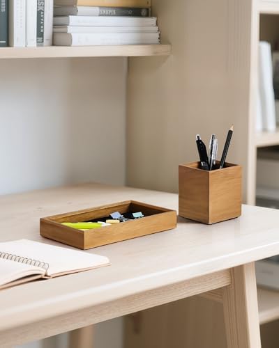 HULISEN Wooden Desk Organizer Tray, Pencil Holder with Felt Lining - Image 5