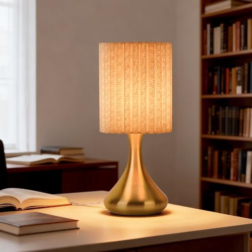 Ziqqeelam Gold Small Table Lamp with Scalloped Linen Shade, Mini Brass Gold Table Lamp for Bedroom Nightstand, Cute Desk Night Light for Living Room, Bookshelf, Kitchen Counter, Kids Room, Office - Image 5