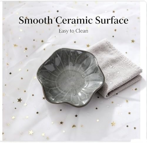 HOPESTAR Dark Gray Crackle Glaze Lotus Leaf Ceramic Trinket Dish 4.3x4.3x1.2 Inch Jewelry & Sauce Tray - Image 4